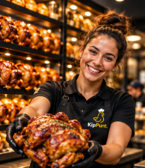 KipPunt medewerker met verse grillkip